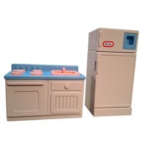 Vtg Little Tikes Grand Mansion Dollhouse Kitchen Refrigerator & Stove Sink Combo